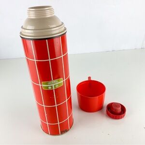 Vintage Red Plaid Thermos Icy-Hot Bottle Vacuum Cup Cabin Decor King Seeley